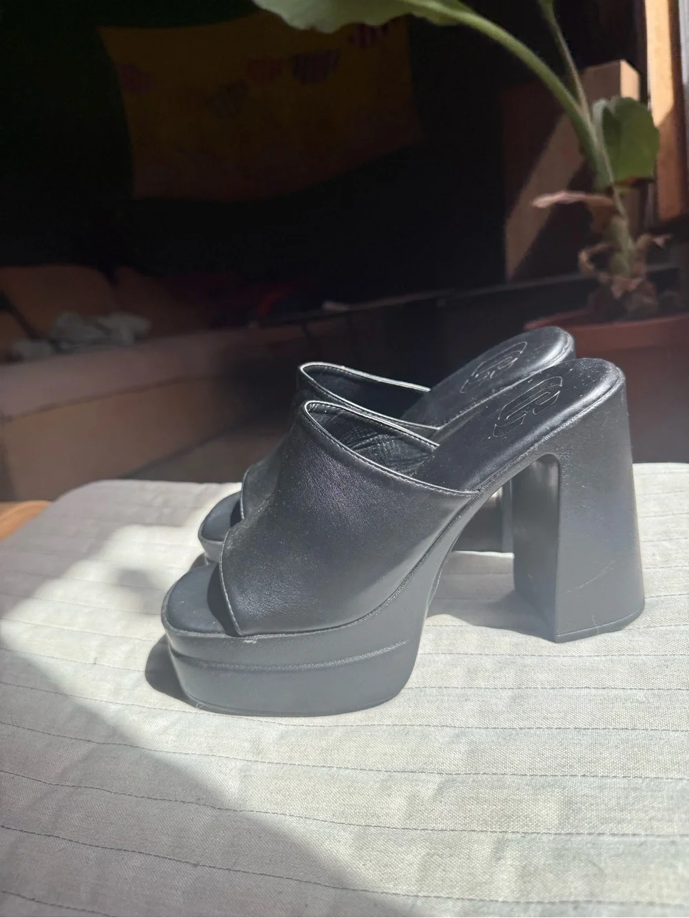 Black Platform Mule Heels - Women's Slide Sandals